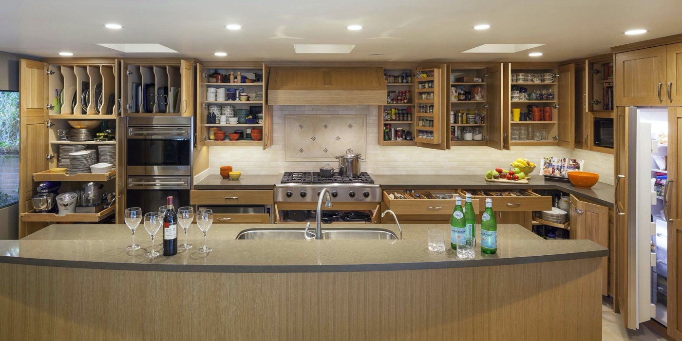 East Bay Remodel Experts Share Clutch Organizational Tips - Home Remodeling - Bentwood shaker style cabinetry in rift-cut white oak with a natural finish- Custom Kitchens